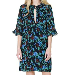 Ganni Printed Light Crepe Dress in Meadow Azure Blue